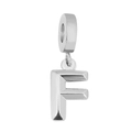 Polished silver stainless steel letter F charm pendant with sliding ring for DIY jewelry - Letter F
