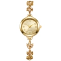 Elegant gold quartz watch for women with clover-shaped crystal bracelet on white background - Gold
