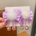 Handmade purple bow hair clip with white fur ball and golden bell for girls - Sweetheart Purple Bell (Hair Clip 024-Braid)