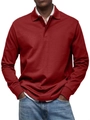 Slim fit men's long sleeve burgundy polo shirt with buttoned collar on white background - S / Red