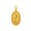 Detail of 18k gold plated oval pendant with embossed crescent moon and star design - Oval Moon Star (Pendant Only)