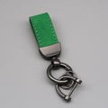 Green suede leather keychain with gun grey metal D-ring and clip accessory - Short Style / Green/Gun Grey