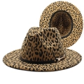 Leoparden-Filzhut für Damen und Herren mit schwarzem Band und goldener Schnalle - M (56-58cm) / Kamelfarbener Leopard