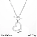 Collier pendentif cœur argenté avec fermoir en T et cristaux brillants en acier inoxydable - Collier cœur strass couleur acier (KN91673-KFC)