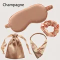 4-piece champagne faux silk sleep eye mask set with scrunchies and drawstring bag - 4pcs Set (Short Bag) / Champagne