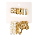 Set de 6 pares de pendientes de aro dorados y perlas blancas con diseño de cadena y aro C - Estilo Geométrico Dorado y Perla Artificial (5909201)