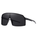 Polarisierte TR90 Sport-Sonnenbrille in Mattschwarz mit großem Rahmen und Rutschschutz - Schwarzer Rahmen Schwarz Graue Gläser Graue Bügel