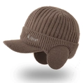 Coffee brown winter knit baseball hat with ear flaps and warm ribbed sports design - Khaki