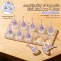 Detail of clear acrylic nail display base with measurements and transparent purple stands - 10-Slot Non-Magnetic Base 06 - Silver