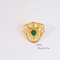 Detail of a 14k gold plated star ring with green gemstone, weight 2.5g and size 22mm - Octagram Green Gemstone Style