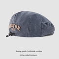 Berretto baby in denim lavato con ricamo BOSTON e cinturino posteriore regolabile - Taglia Unica(Regolabile) / Blu Denim Scuro
