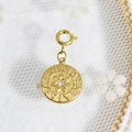 Golden round pendant with engraved star motif and sparkling center zircon crystal - Octagram Zircon Medallion