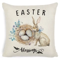 Linen Easter pillow cover featuring a brown bunny with eggs and Easter blessings text - Zl2002064-20 / 45*45cm Cover Only