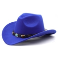 Blue wool western cowboy hat with turquoise leather band and wood bead accents - Sapphire Blue