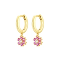 Elegante goldene Creolen mit rosa Blütenanhängern und funkelnden Zirkoniasteinen - Gold-Rosa Blütenblatt