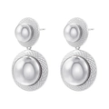 Detail showing silver double-tier spherical stud earrings with textured mesh base - VE1163 / Silver Large Sphere