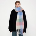 Sciarpa invernale a quadri da donna con nappe in finto cashmere e fantasia multicolore - Arcobaleno Blu Bianco Rosa