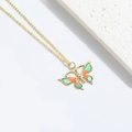 Collana con ciondolo a farfalla minimalista con smalto verde e arancione in oro - Farfalla Verde Chiaro