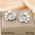 Silver swirl spiral earrings with white gradient pearls in 30x28mm size - Steel Spiral Shell Style (KE114228-KFC)
