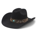 Vintage Amerikaanse zwarte suède western cowboyhoed met turquoise decoratieve band - M (56-57cm) / Zwart Imitatiesuède