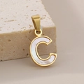 18K gold plated necklace with letter C pendant featuring white mother of pearl inlay - Letter C Style
