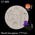 Moule en silicone Halloween pour fondant avec motifs de sorcière, citrouille et araignée - Mix d'Éléments d'Halloween / Gris