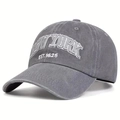 Grey washed cotton baseball cap with white New York embroidery in a vintage style - One Size (Adjustable 56-61cm) / Light Gray