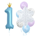 Winter wonderland verjaardag set met matte sneeuwvlok ballonnen en kroon nummer één - Matte Sneeuwvlok Set 1 (Nummer 1)