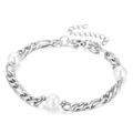 Pulsera de cadena Figaro plateada con tres perlas blancas y cierre ajustable - Plata (KB161940-Z)