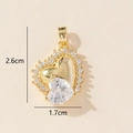 Gold heart pendant with transparent crystals and dimension specs 2.6cm by 1.7cm - 0228-32/Gold Large Zirconia