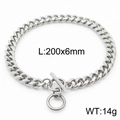 Pulsera de cadena cubana de acero inoxidable plateado con cierre OT, 200 mm de largo y 6 mm - Pulsera Estilo C (KB165903-ZZ)