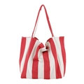 Minimalist red and white striped canvas tote bag with long shoulder straps - Wide Red Stripe