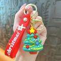 Adorable 3D Christmas tree keychain featuring a red rubber strap and gold ring decor - Snowman and Tree