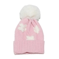 Detail der rosa Strickmütze mit weißen Sternmustern und großem Kunstfell-Bommel - M (54-56cm) / Rosa