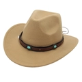 Detail of western cowboy hat with brown leather band and turquoise studs - Camel Cowboy (Turquoise)