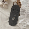 Dark grey low cut invisible cotton socks with cute cartoon dog embroidery for women - One Size / Dark Gray