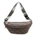 Brown quilted crossbody chest bag with adjustable strap and dual zipper compartments - Gray