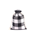 Christmas gift bag with classic black and white plaid pattern and cotton drawstring closure - 10*14cm / White Plaid