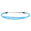 Detail of blue glitter headband with double sequin strands and black elastic strap - Blue