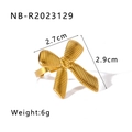 Gold bow-shaped ring with textured vertical stripes in 18k gold plated stainless steel - Adjustable Open / Textured Stripe Bow Style (NB-R2023129)