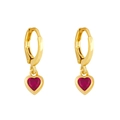 Elegant gold-plated heart drop earrings featuring sparkling red zircon stones in a pair - Rose Red