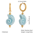 Boucles d'oreilles en acier inoxydable doré avec charms coquillages bleus et dimensions - Coquillage en Spirale Bleu Clair (YYE025162)