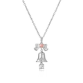 Détail du collier argenté avec gemme cœur rose, cloche étoilée et pendentif en cristal - Cloche de Noël Argentée