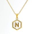 18K gold plated stainless steel hexagonal necklace featuring letter N shell pendant - With Chain / Gold - Letter N