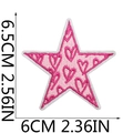 Detailed pink star embroidered patch with heart patterns and dimensions 6.5 x 6cm - No.6-Pink Star Heart