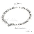 Detailed view of silver stainless steel Figaro chain with dimensions 2.0x7.5mm and lobster clasp - Steel Color (2.0*7.5*18+3mm)