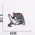 Detailed view of grey and white cat embroidery patch showing 5x6cm size and 2g weight - 8# Licking Grey White Cat