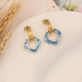 Modern geometric hollow rhombus earrings in gold and blue finish on a display tray - 2# Square Blue