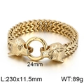 Pulsera vikinga dorada con doble cabeza de lobo en acero inoxidable tejido con medidas - Dorado