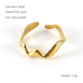 Anello regolabile in acciaio inossidabile placcato oro 18k con design a onda per donna - Aperto Regolabile / Oro